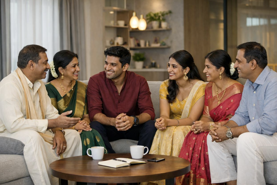 Tamil families celebrating marriage